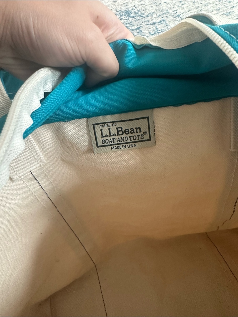 L.L. Bean Boat & Tote Medium teal Canvas Bag USA Made - Picture 10 of 10